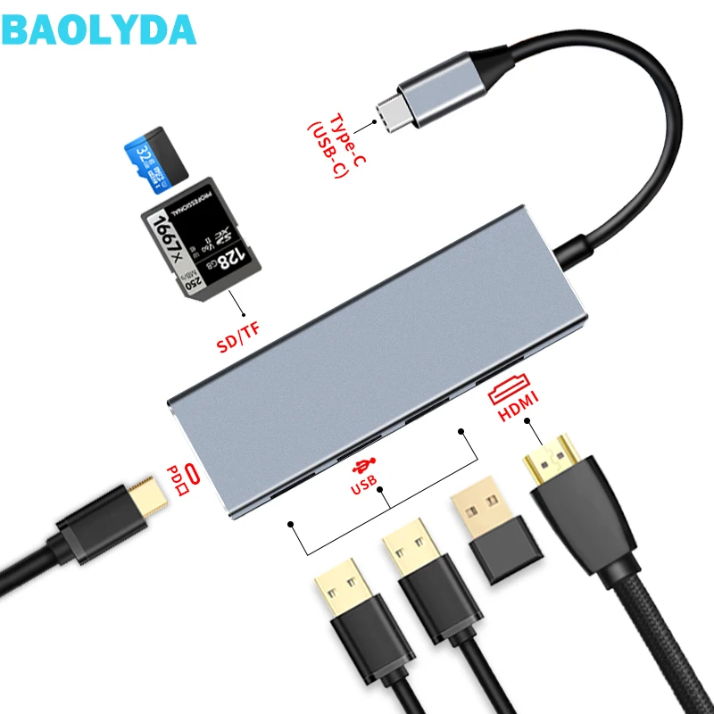 Baolyda концентратор USB Type C 7in1 адаптер Thunderbolt с 4K HDMI PD зарядка SD TF кардридер для Macbook Por