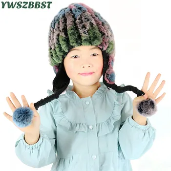 

Fashion Winter Kids Hat for Child Warm Rabbit Fur Cap Baby Hats for Girls Pompom Children Hat Cap Boys Cap