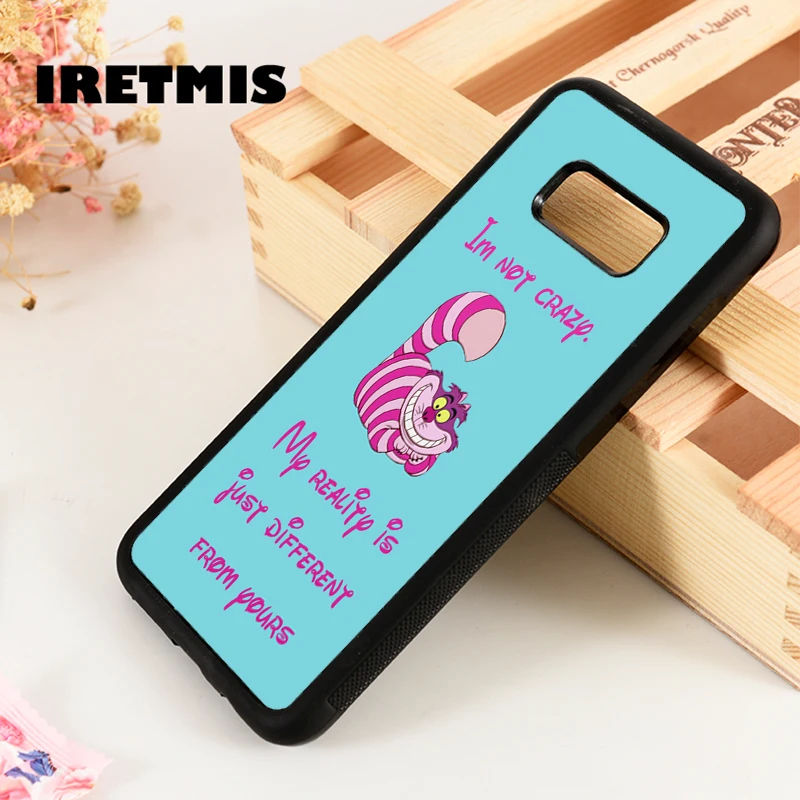 

Iretmis S3 S4 S5 phone case cover for Samsung Galaxy S6 S7 S8 S9 edge plus Note 3 4 5 8 9 ALICE IN WONDERLAND CHESHIRE CAT CRAZY