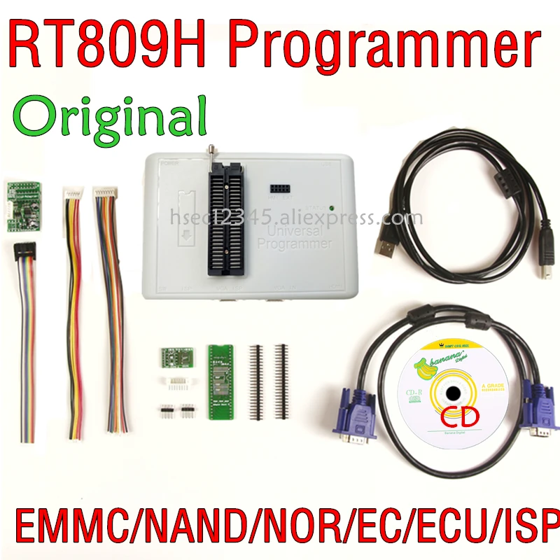 RT809H+ CD программное обеспечение+ ICSP+ ISP EMMC-Nand-NOR-FLASH чрезвычайно универсальный программатор лучше, чем RT809F CH341A программатор