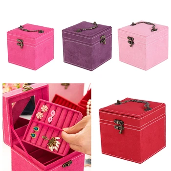 

2019 Korean Style Edition Of Three Layers Deer Flannel Jewelry Box/ Case/Storage Velvet Organizer Four Colors Optional Elegant