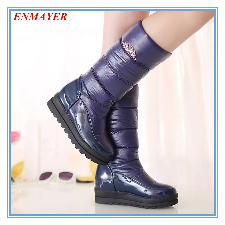 

ENMAYER skidproof warm plush snow boots round toe platform Down winter boots mid-calf 3 colors women boots free shipping