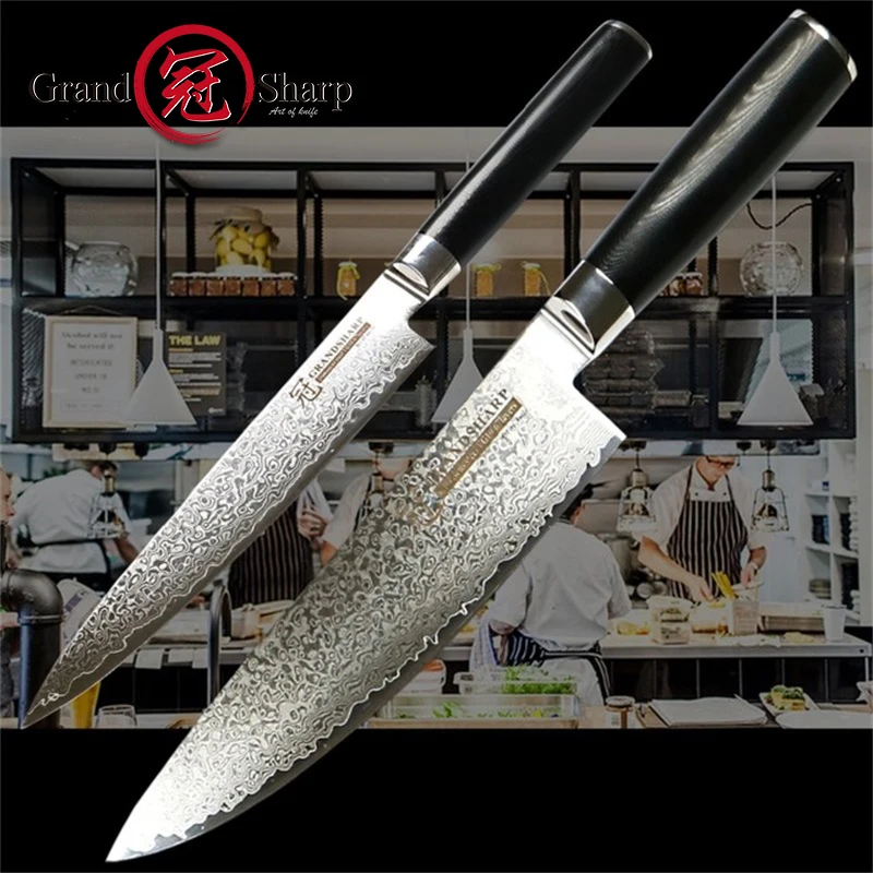 Grandsharp Knife Set 2 pcs Chef Utility Knife vg10 Japanese Steel Kitchen Knives Japanese Damascus Kitchen Knife Cooking Tools