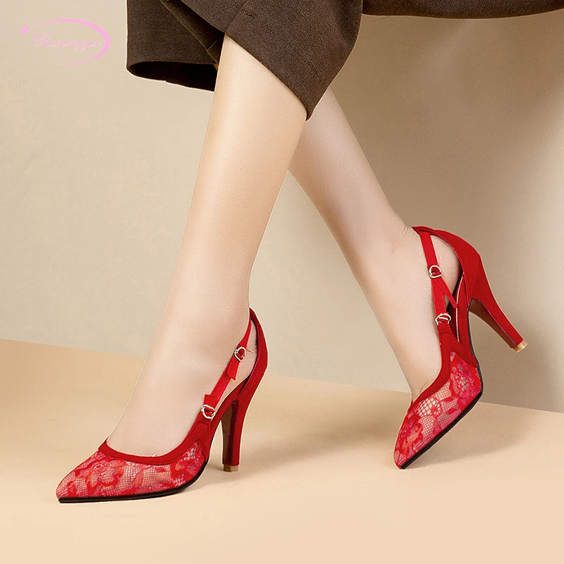 

Chinese national style sexy pointed toe summer sandals fashion embroidered belt buckle beige red thin high-heeled women's shoes