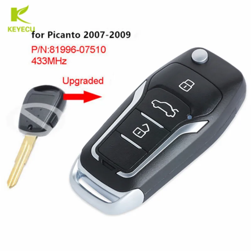 

KEYECU 1 Button 433MHz ID46 Upgraded Flip Remote Car Key Fob Side for KIA Picanto 2007-2009 P/N: 81996-07510
