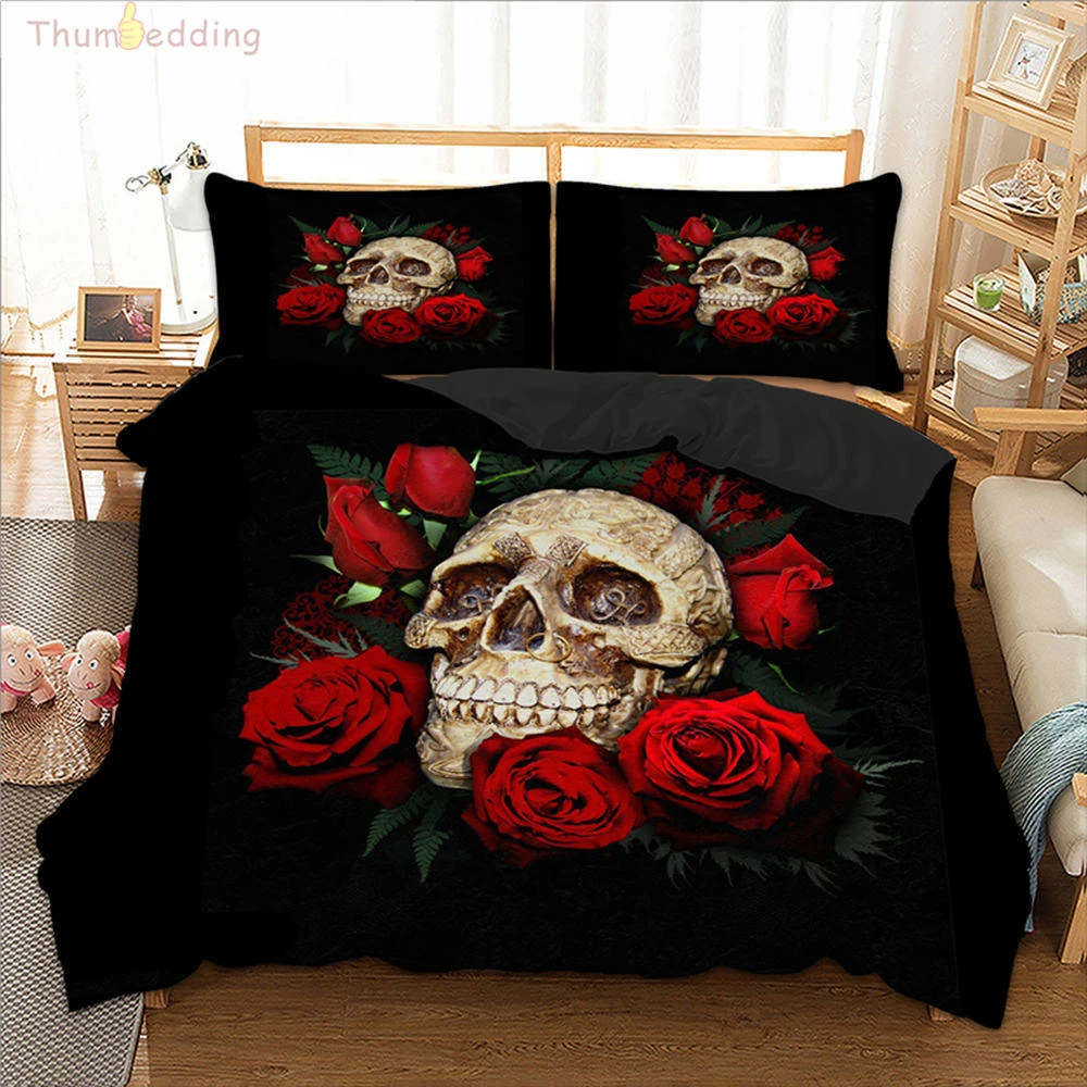 Thumbedding Black Bedding Sets Skull Red Flowers 3d Duvet Cover Set Digital Printing Exciting Decorated Comforter Cover Bedding Sets Aliexpress