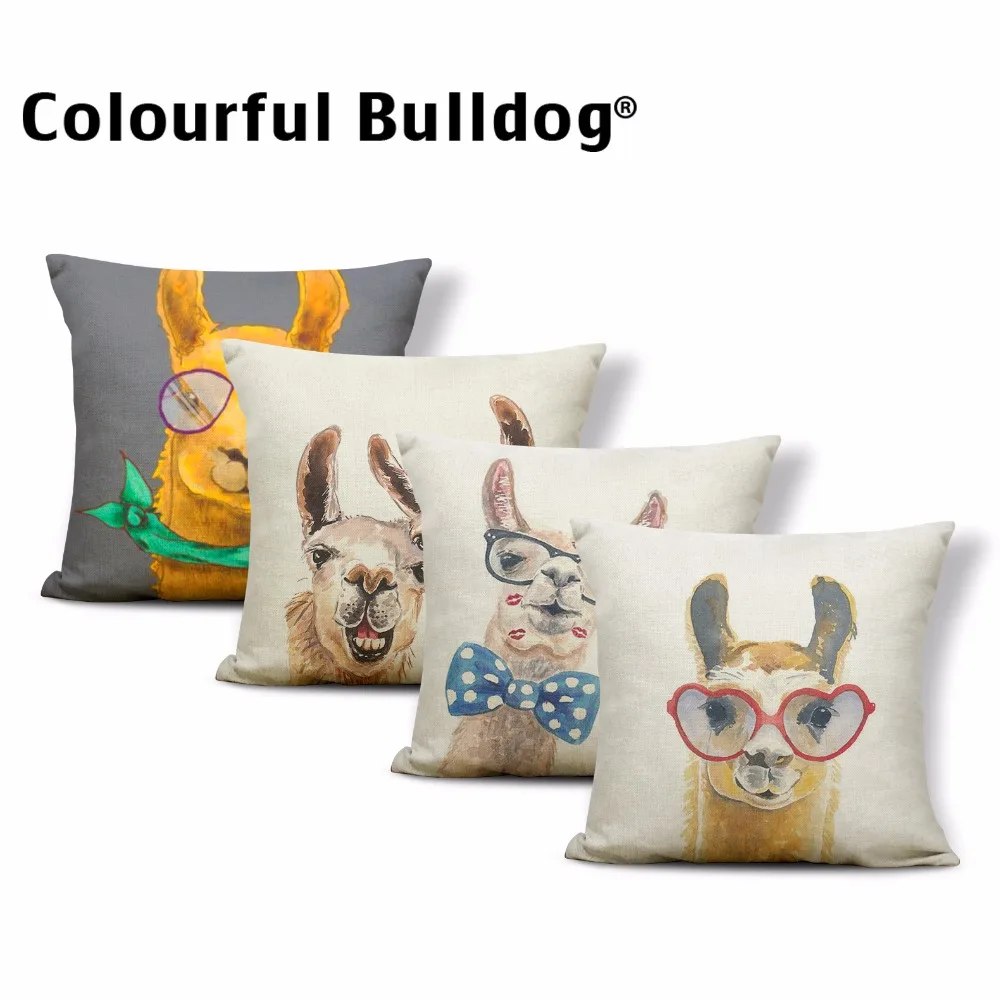

Animal Alpaca Cushion Cover Sheep Cover Pillow Goat Grass Football Room Decorator Throw Pillow Case 17.7Inch Cotton Blend Pastel