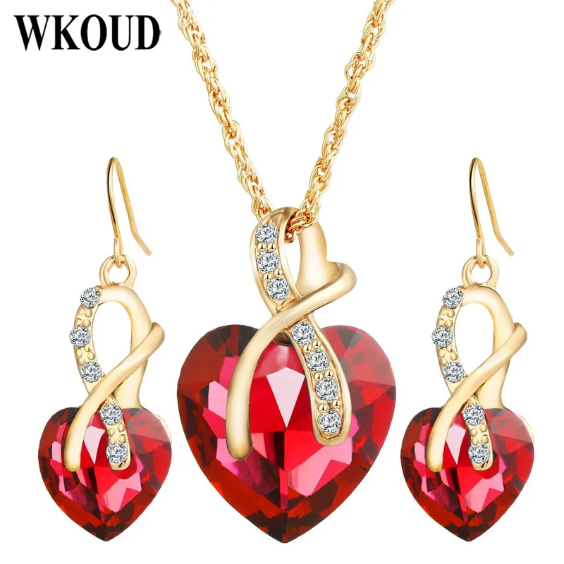 WKOUD сплав кристалл в форме сердца серьги колье комплекты 4 цвета jewellery наборы для