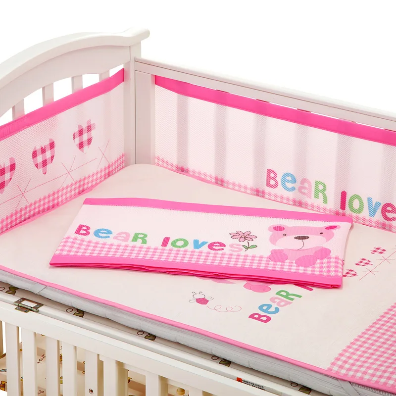 Дышащая сетка детская кроватка с амортизатором лайнер детские постельные принадлежности моющиеся розовый, коричневый, синий