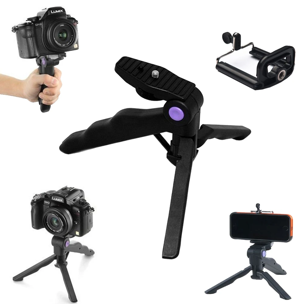 

Portable Mini Flexible Camera Table Stand Tripod & Handheld Grip Video Stabilizer + Phone Holder for DSLR iPhone 6 Samsung HTC