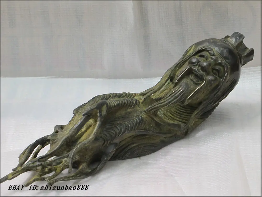 

Chinese Folk Bronze Long Bearded A old man Ginseng