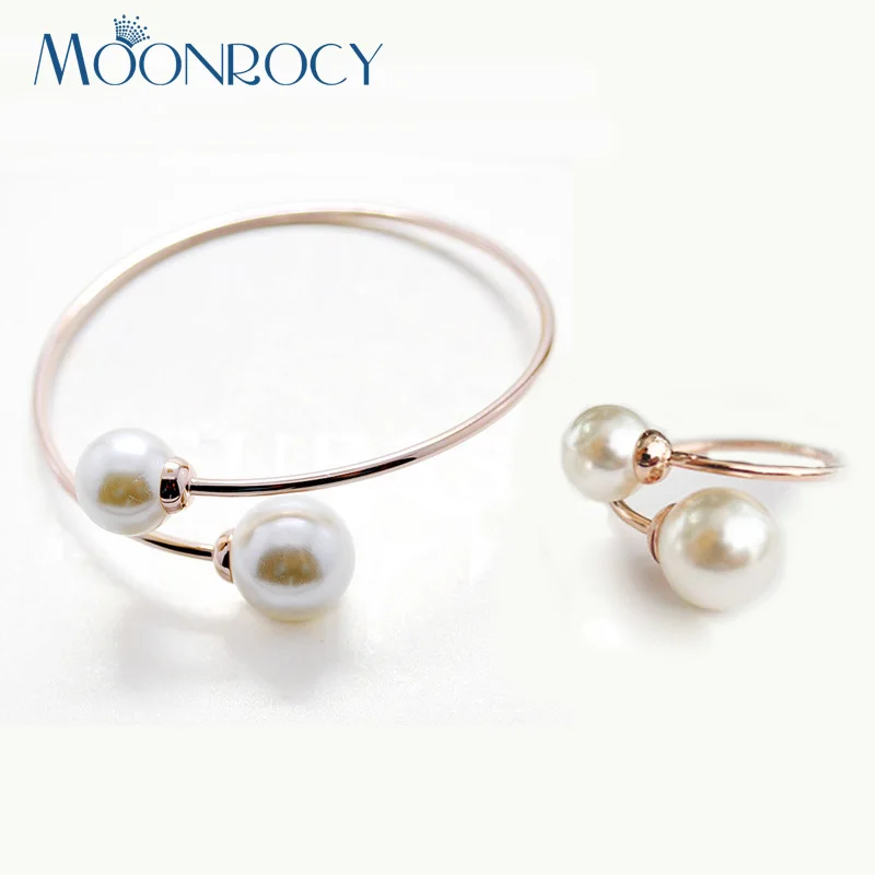 Женский Ювелирный Комплект MOONROCY кольцо и искусственный жемчуг цвета розового