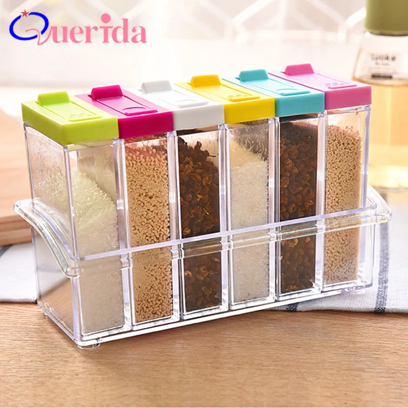 6pcs Seasoning Bottle Box Jar Condiment Storage Container Rack Herb Spice US 6pcs Seasoning Bottle Box Jar Condiment Storage Container Rack Herb Spice US