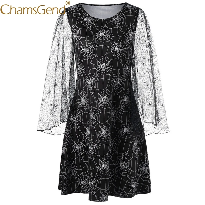 

Free Shipping Women Halloween Spider Web Black Dress Transparent Lace Batwing Sleeve Women Mini Party Dress 80816