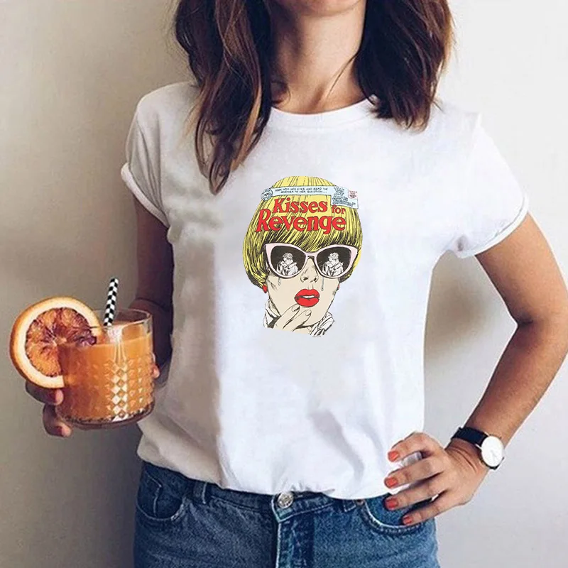 LUS LOS Kisses For Revenge Feminism Harajuku уличная одежда S 3XL летняя Модная белая женская