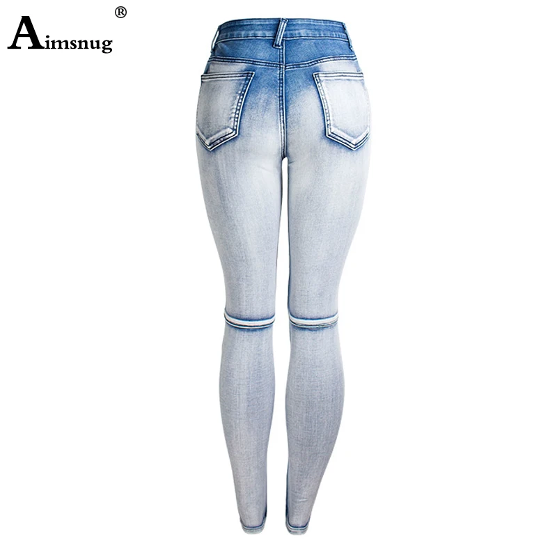 Светло голубой Slim Fit Для женщин байкер цикла на Высокая Талия приталенные