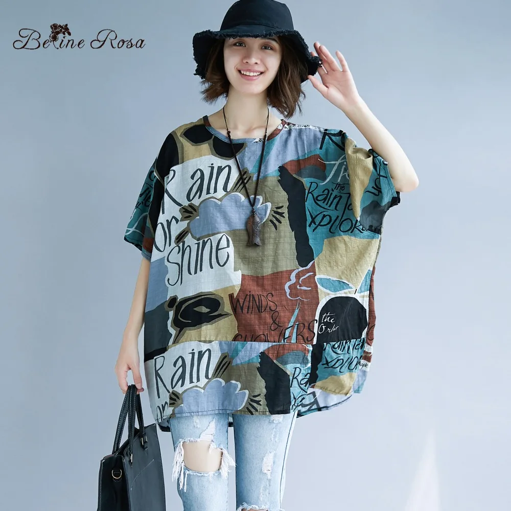

BelineRosa Big Sizes Women Clothes Plus Size Women Shirts Summer Style Cotton Linen Raglan Sleeve Women Tunic 4XL 5XL 666DM019