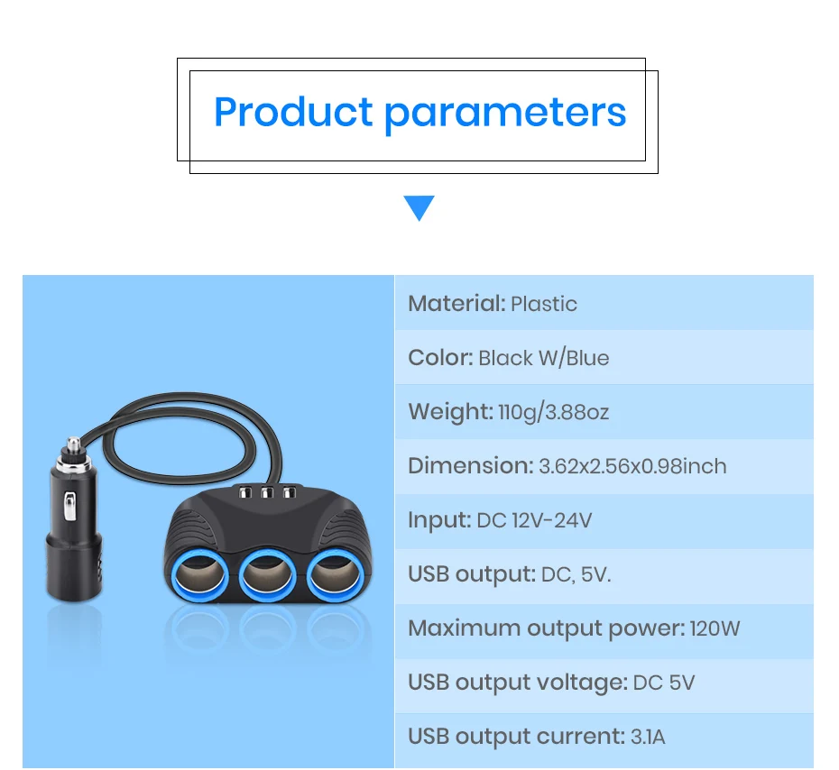 Junsun 3 гнезда прикуривателя 12 V/24 V с 3 портами(стандарт Зарядное устройство 3.1A Выход Мощность прикуривателя адаптер для прикуривателя Зажигалка