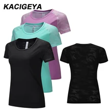 Женские футболки для фитнеса и йоги, сетчатые, с круглым воротником, полиэстер, спортивные, с коротким рукавом, тренировочные Топы для женщин, быстросохнущие футболки для фитнеса