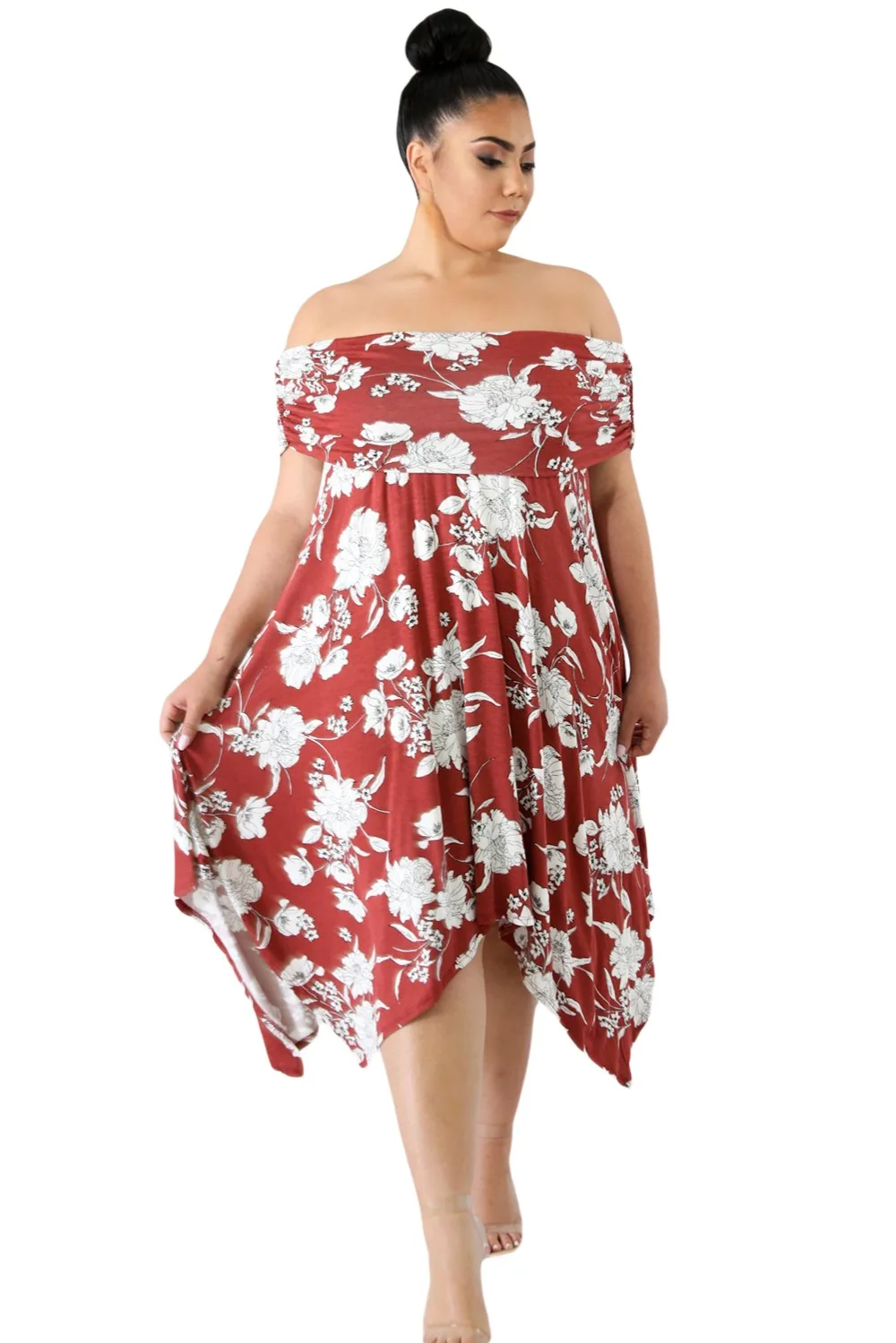 Burgundy-Floral-Print-Off-Shoulder-Curvy-Dress-LC610120-3-1