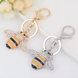 Модная обувь на подъеме со стразами пчелы, насекомые Форма металлическая цепочка для ключей кольцо для ключей с сумочкой Подвесные Брелки