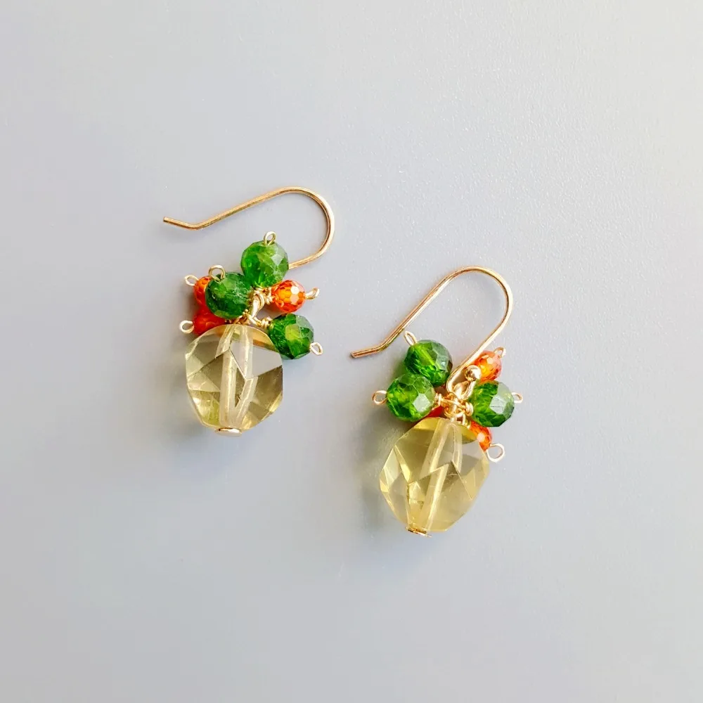 Lii Ji Genuine Lemon Quartz Diopside Zircon Earrings 925 Sterling Silver Handmade Drop Delicate Jewelry For Women Gift | Украшения и