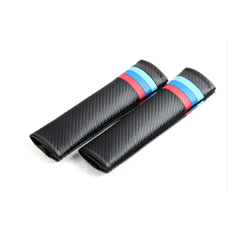 2X Car Seat Belts Covers Padding German flag Carbon Fiber Leather Belt