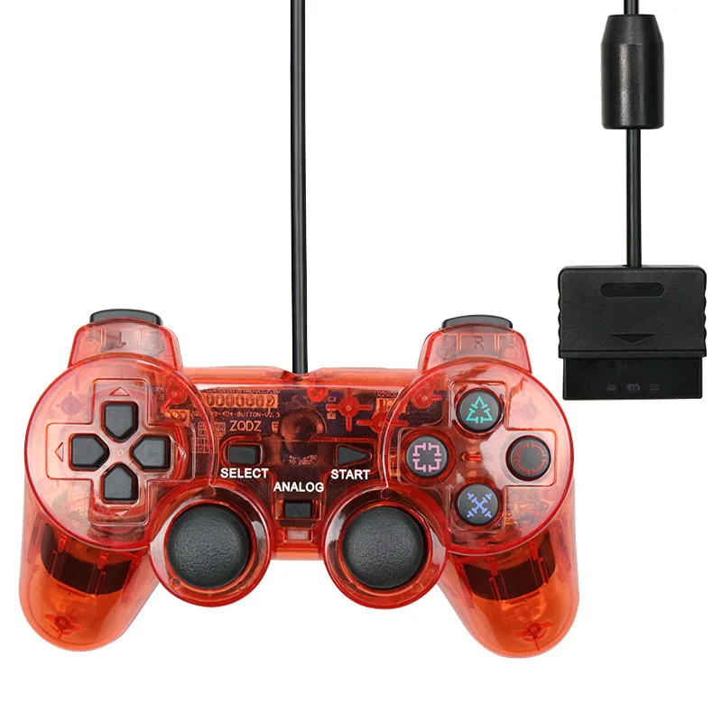 Прозрачный цветной проводной контроллер для PS2, Вибрационный джойстик, джойстик, цветной джойстик для Playstation 2, контроллер - Цвет: Red