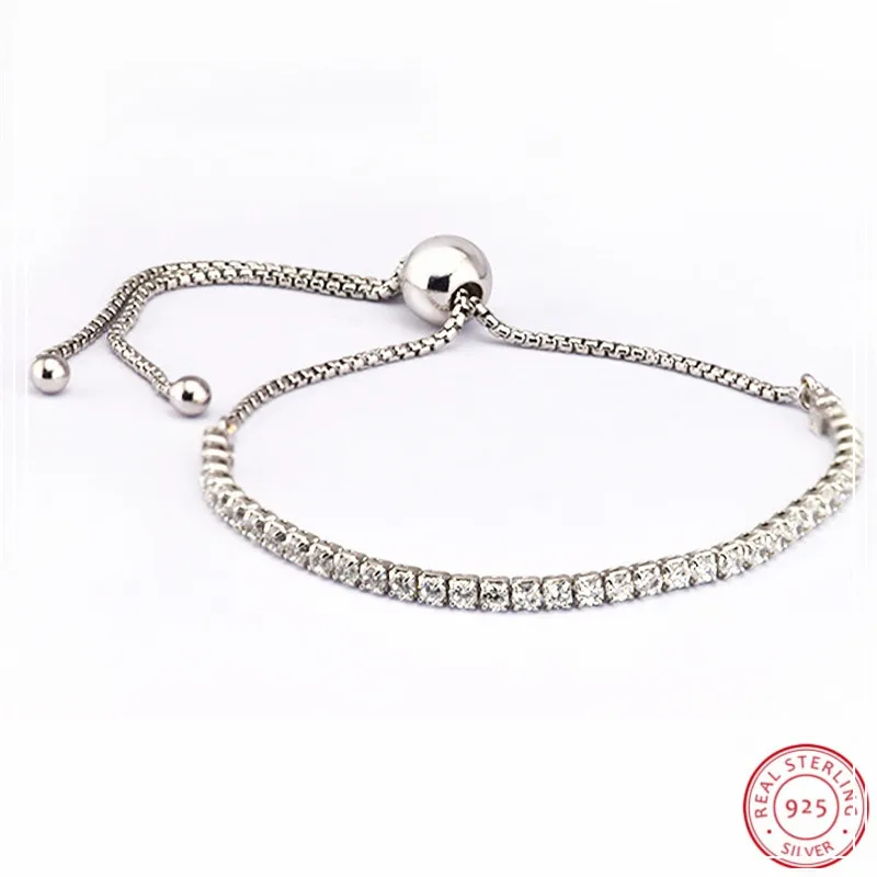 

Hand-finished Rhodium Plated 925 Sterling Silver Sparkling Strand Bracelet Clear CZ Sliding Clasp for Women Fine Jewelry FLB030A