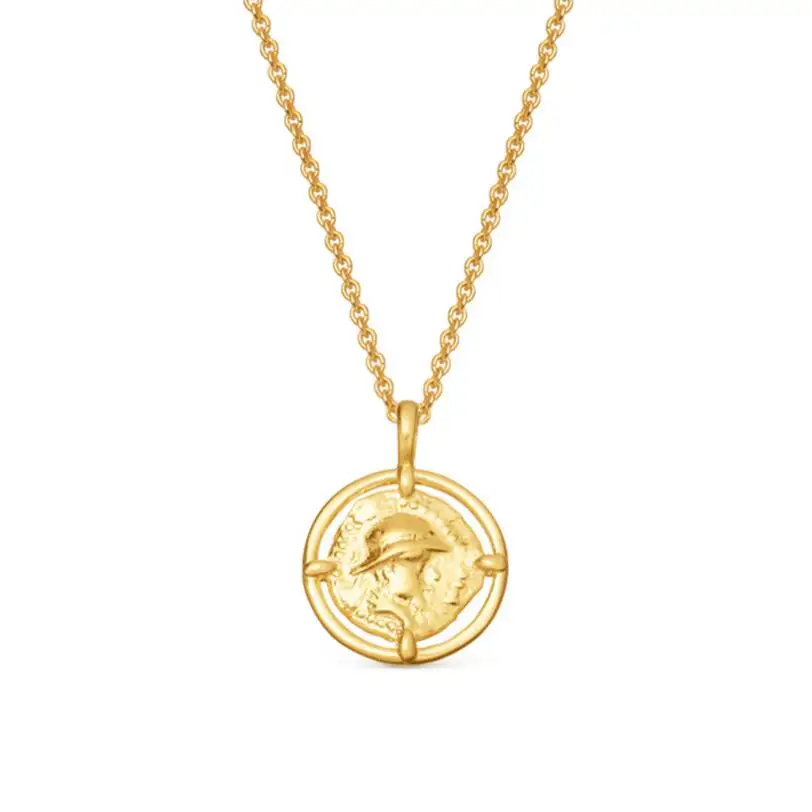 Gold Color 925 пробы серебряное круглое ожерелье с кулоном для женщин, простое винтажное Очаровательное ожерелье, Европейское многослойное ожерелье, подарки - Окраска металла: Gold Color