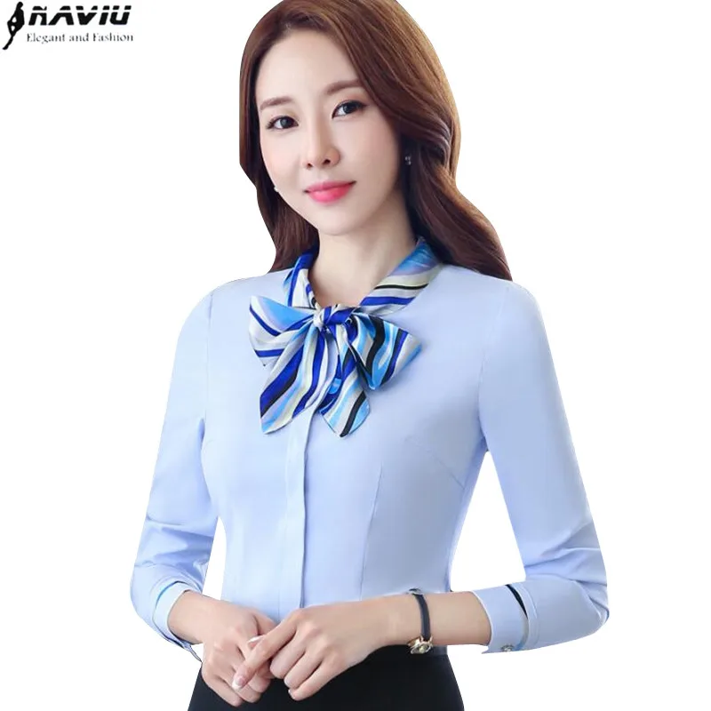 

Fashion OL Career bow women shirt long sleeve formal slim elegant business chiffon blouse office ladies plus size work wear tops