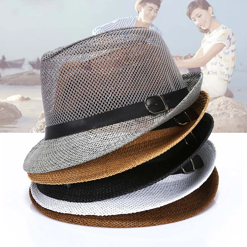 

2018 New Summer Beach Hat Straw Sun Hats for Men Women Jazz Cap Big brim Sun hats Good quality Leather Chain decoration