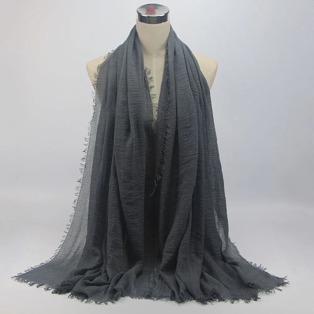 Большой мусульманский морщинка хиджаб платок на голову для женщин Твердые Пузырьковые хлопковые шали и обертывания мягкие большие льняные платки Femme