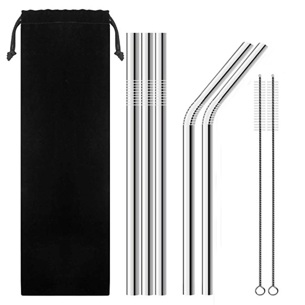 

7pcs/set Quality Reusable Metal Drinking Straws 304 Stainless Steel Straw Metal Smoothies Drinking Straws with Cleaner Brush