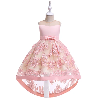 Шелковое платье принцессы с объемным цветком для свадебной вечеринки; платье-пачка с большим бантом для маленьких девочек; модная детская одежда - Цвет: Pink