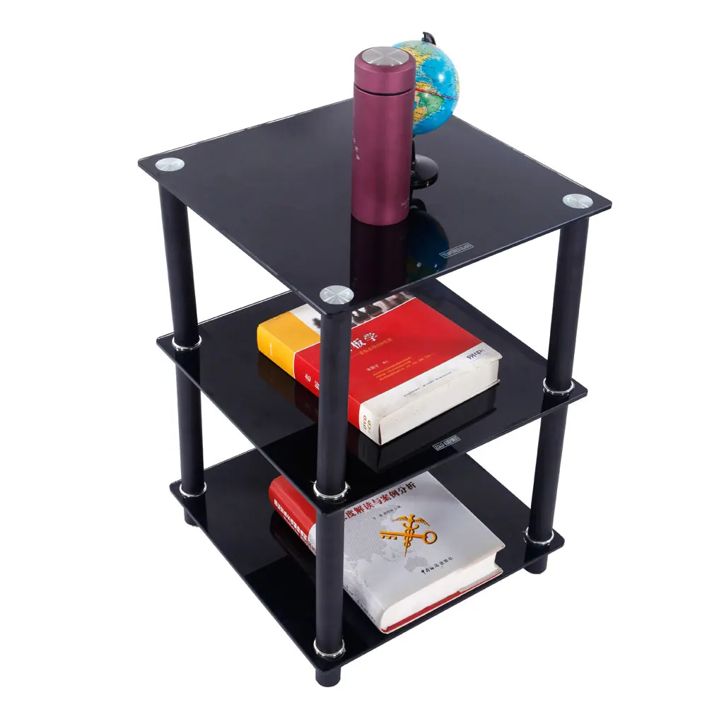 3 Tiers Tempered Glass Side Table Rectangle End Table Black Dropshipping