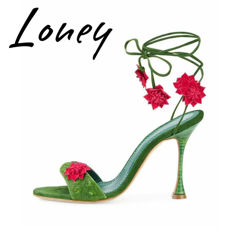 

Loney New Rome Gladiator Lace Up Women Summer Sandals Open Toe Thin HIgh Heel Pumps Shoes Women