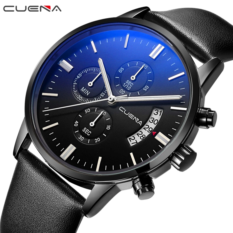 Prezzo CUENA Degli Uomini di Marca di Orologi Al Quarzo di Modo casual Orologio Relogio Masculino Cuoio Genuino Relojes Impermeabile Uomo Orologi Da Polso 6801