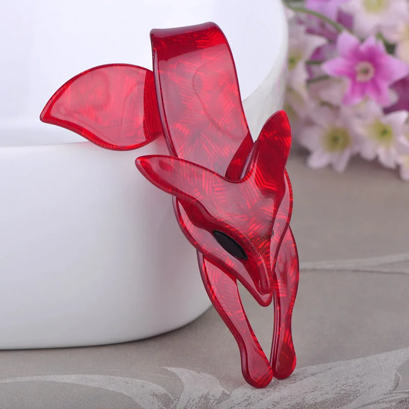 Fashion Flaming Fiery Red Fox Shape Brooch Striated Acrylic Jewelry For Lady Women Party Accessories Scarf Hat Bag Corsage Pins