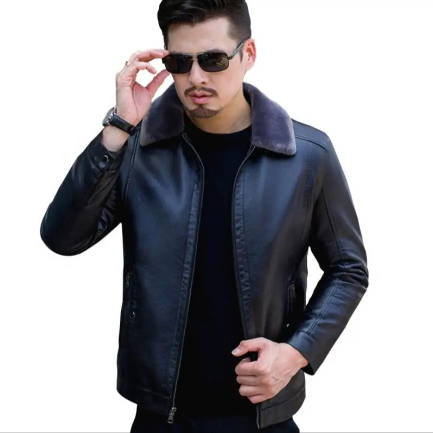 L-8xl 2021 новые зимние мужские плюс жира Xl кожаная одежда с меховым воротником для