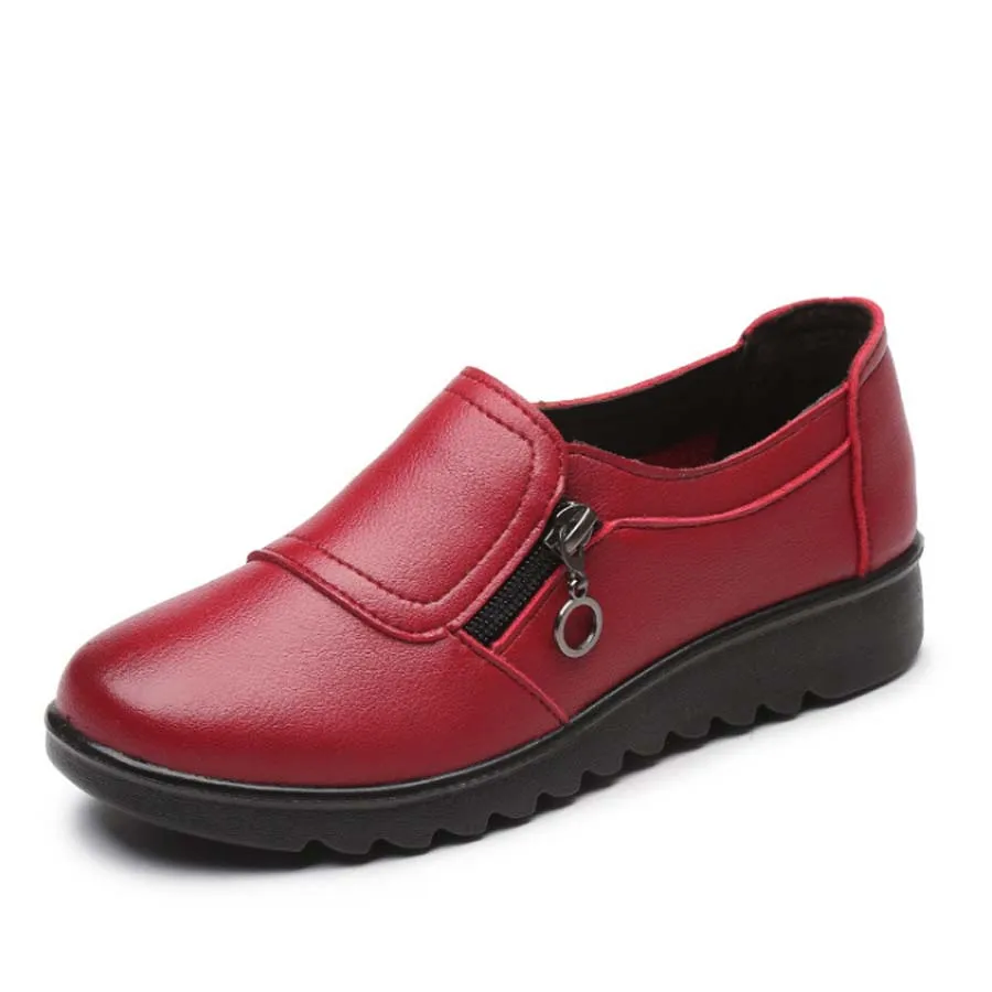 VTOTA/; модная повседневная обувь на плоской подошве; тонкие туфли из натуральной кожи; мягкая удобная женская обувь для мам; женская обувь без застежки на плоской подошве - Цвет: Красный