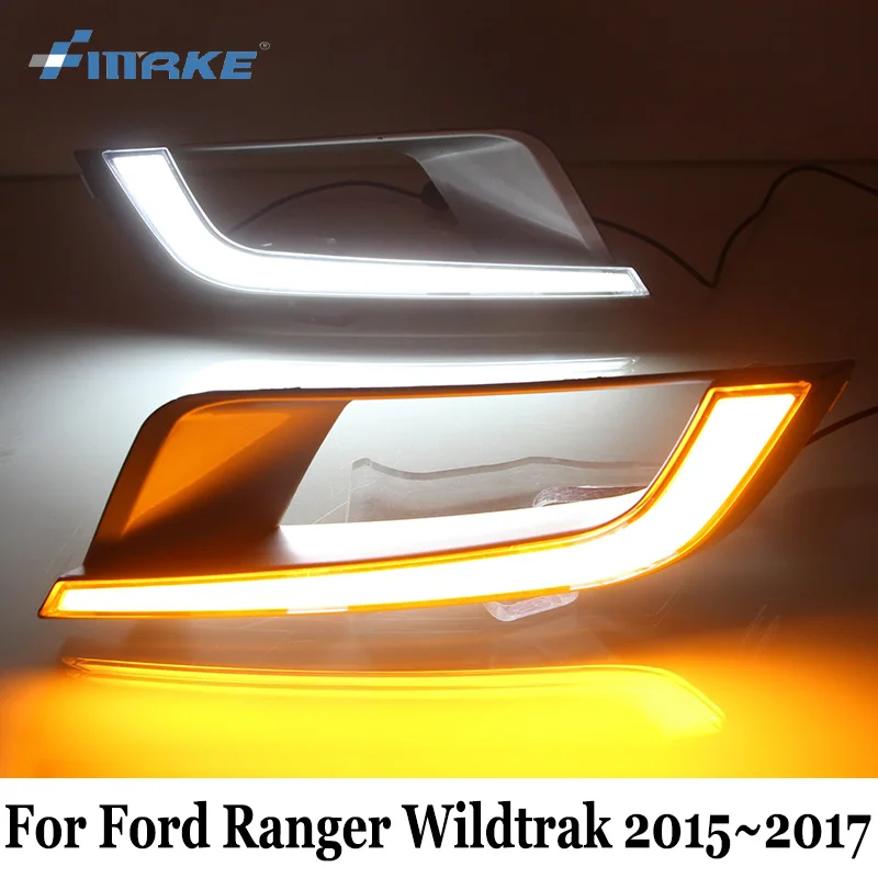 SMRKE DRL For Ford Ranger Wildtrak 2015~2017 / Car LED Daytime Running Lights & Yellow Turn Signal / Car Styling Fog Lamp Frame smrke drl for hyundai santa fe dm 2012 2015 car daytime running lights with fog lamp frame two colors light guide car styling