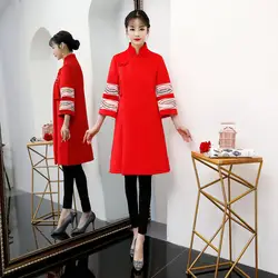 Осень-зима Новая китайская тарелка кнопку кашемира Cheongsam модная одежда для девочек Улучшенная длинное платье Cheongsam красный розовый бежевый