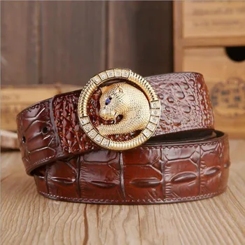 

Men Crocodile Grain Belt High Quality Genuine Leather Belts Diamond Gold Leopard Alligator Grain Belts Cowboy Jeans XKS071