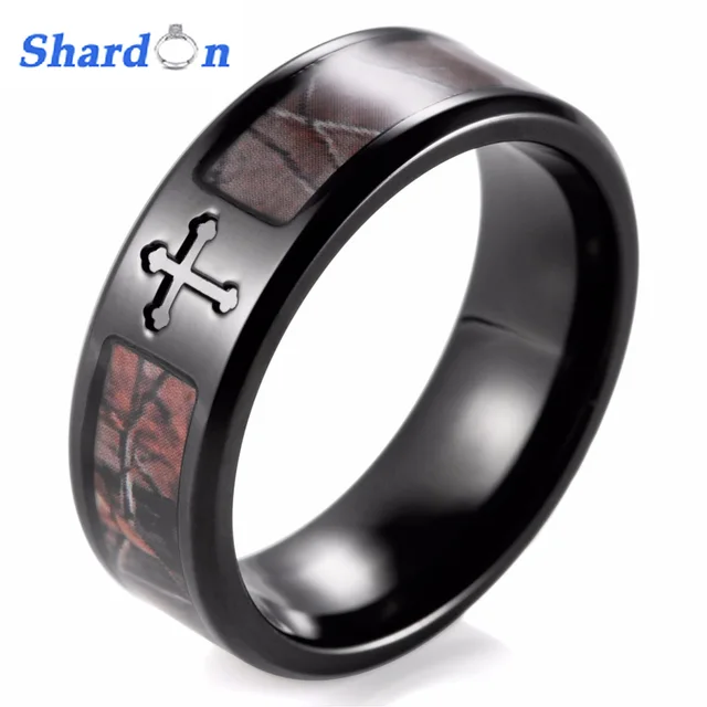 Shardon Men S Black Simply Cross Camo Ring Anium Outdoor Shardon Men S Black Simply Cross Camo Ring Anium Outdoor Camouflage Anniversary Band Wedding For