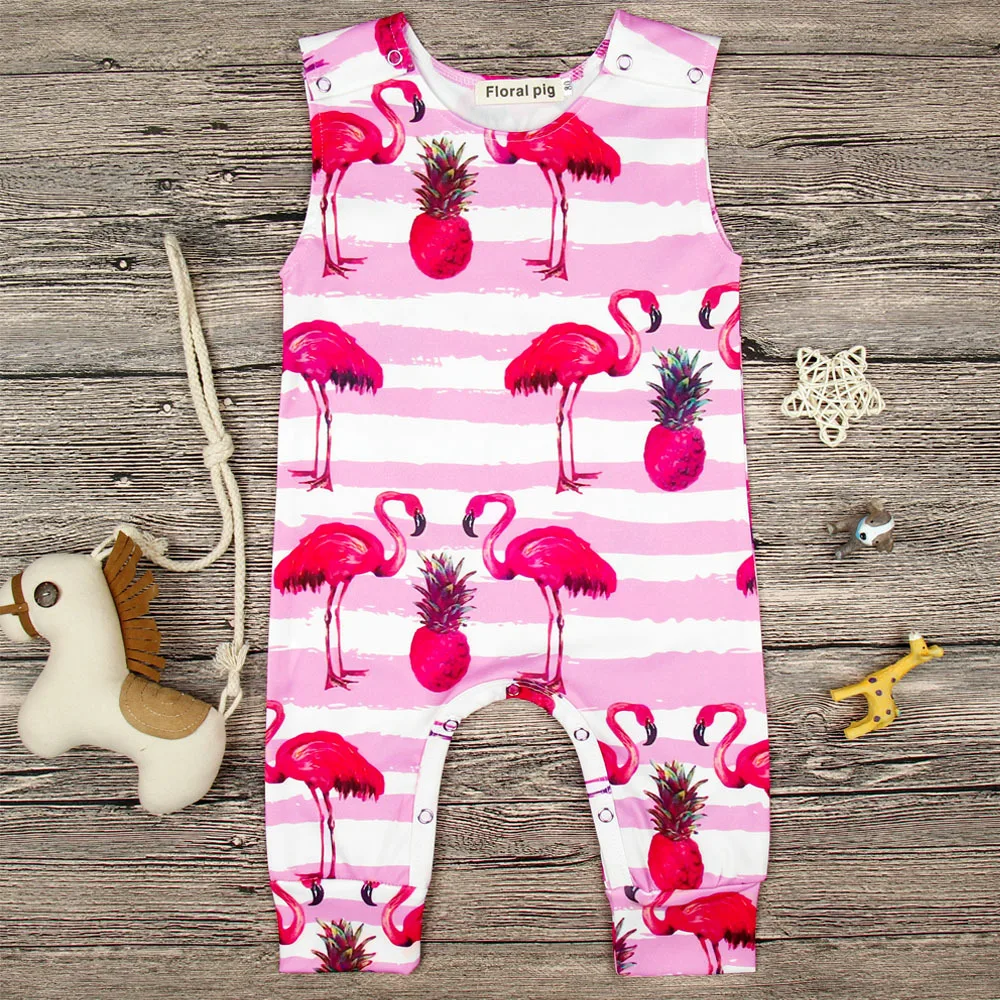 Newborn Baby Girl Romper Branch Flamingo Jumpsuit Summer Sweet Girl