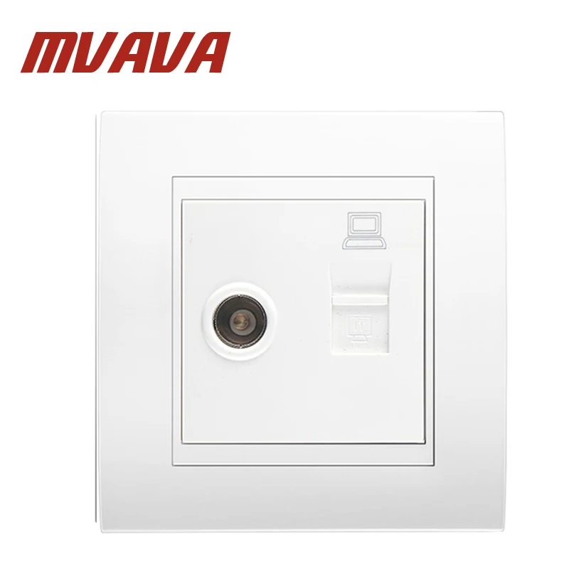 

MVAVA Computer And Television Wall Socket Electric RJ45 Network + TV Aerial Socket Wall Mount Coaxial Outlet Plug Free Shipping