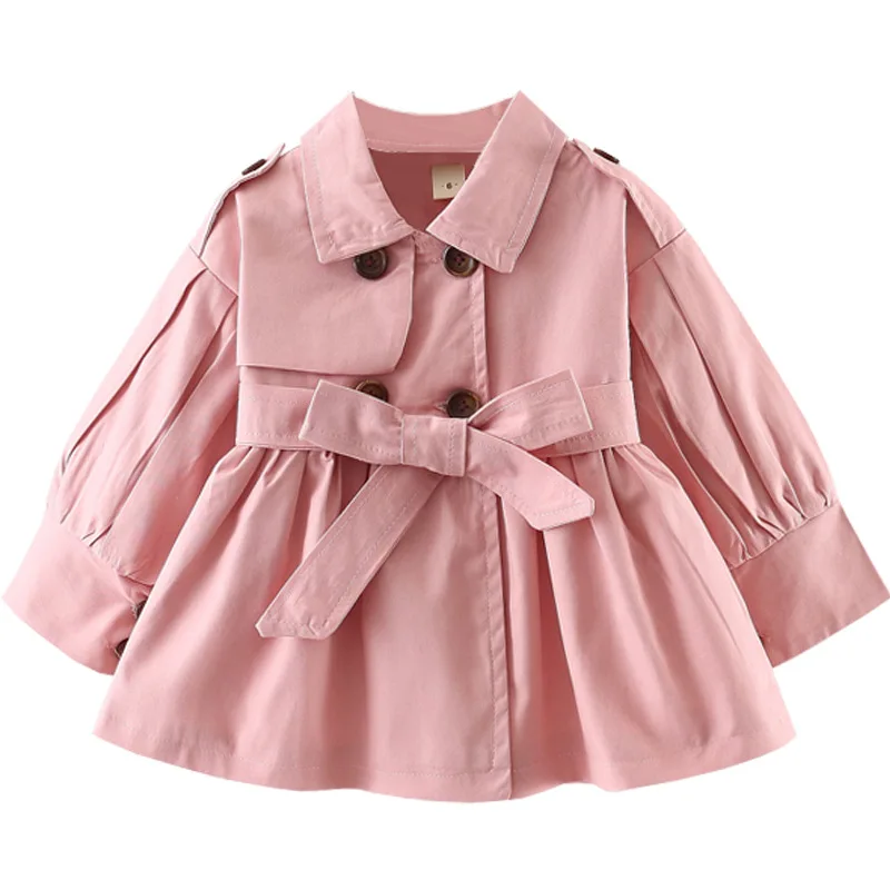 

2019 Jacket Baby Girl Sashes Fashion Kids Coats Double-breasted Children Trench Autumn Little Girls Outerwear Spring Windbreaker