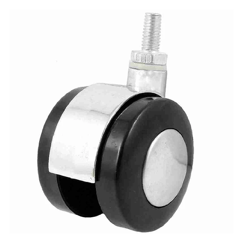 8mm Threaded Stem 50mm Dual Wheel Metal Frame Rotatable Caster Blackin