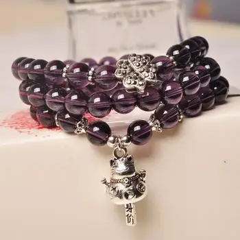 

Original Creation Fashion Crystal Bracelet Purple Color with Lovely Catty Multi-layers Girl's Bracelet Free Shipping